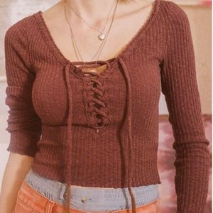 urban outfitters mare ribbed lace-up top